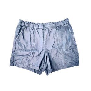 Talbots Shorts Womens Navy Blue Chambray Denim High Rise Pocketed Pull On LP‎